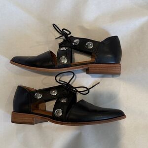 Corso Como Black Leather Pointed Flats with Silver Studs and Tie Top size 9